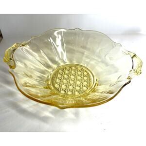Vintage Lancaster Yellow Depression Glass JUBILEE 9" Handled Bowl AS IS